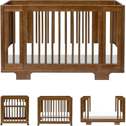 Babyletto Yuzu 8-in-1 Convertible Baby Crib - GREENGUARD Gold - Conversion Kits for Bassinet, Midi & Full-Size Convertible Crib to Toddler Bed, Daybed & Junior Baby Bed - 4 Mattress Heights - Walnut