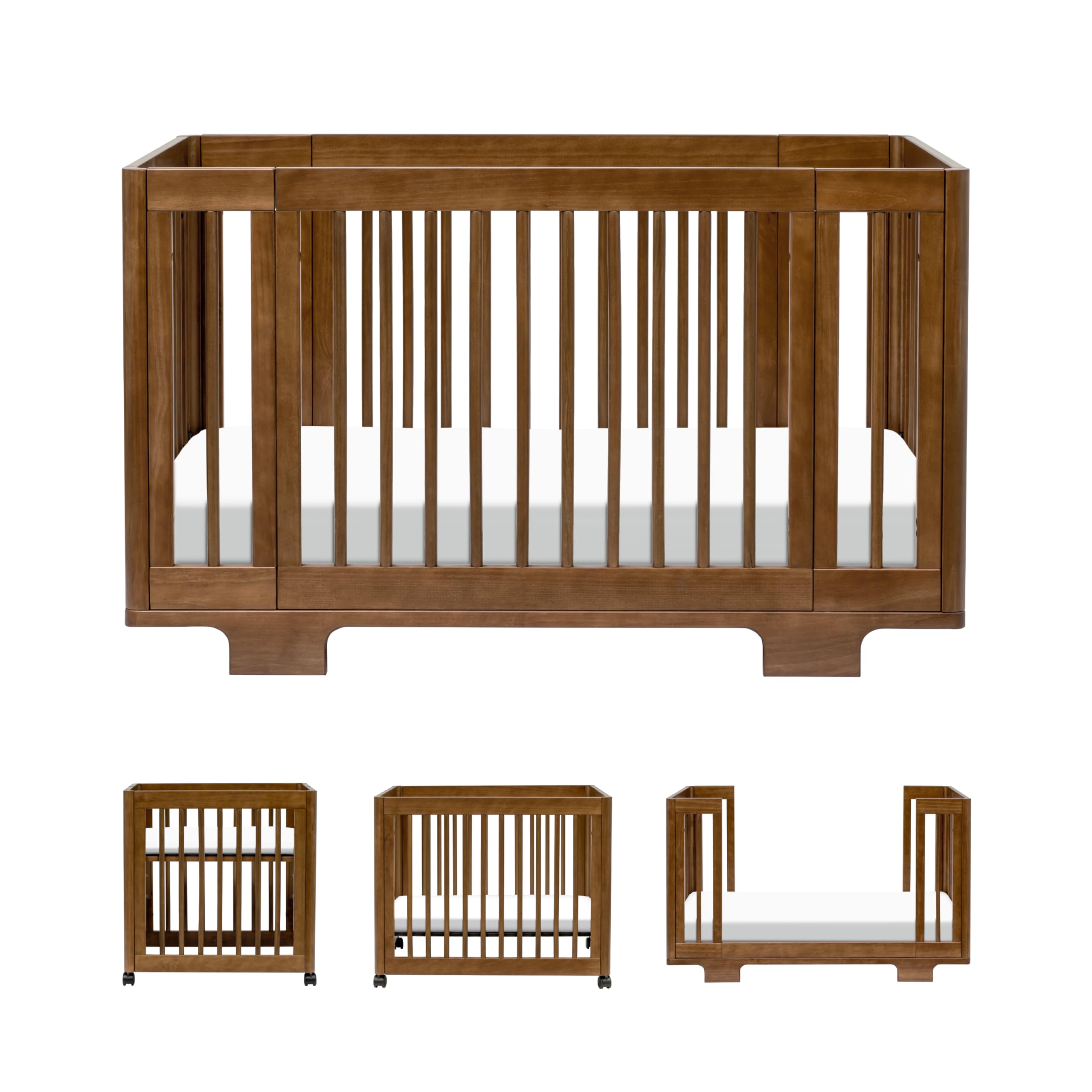 Babyletto Yuzu 8-in-1 Convertible Baby Crib - GREENGUARD Gold - Conversion Kits for Bassinet, Midi & Full-Size Convertible Crib to Toddler Bed, Daybed & Junior Baby Bed - 4 Mattress Heights - Walnut