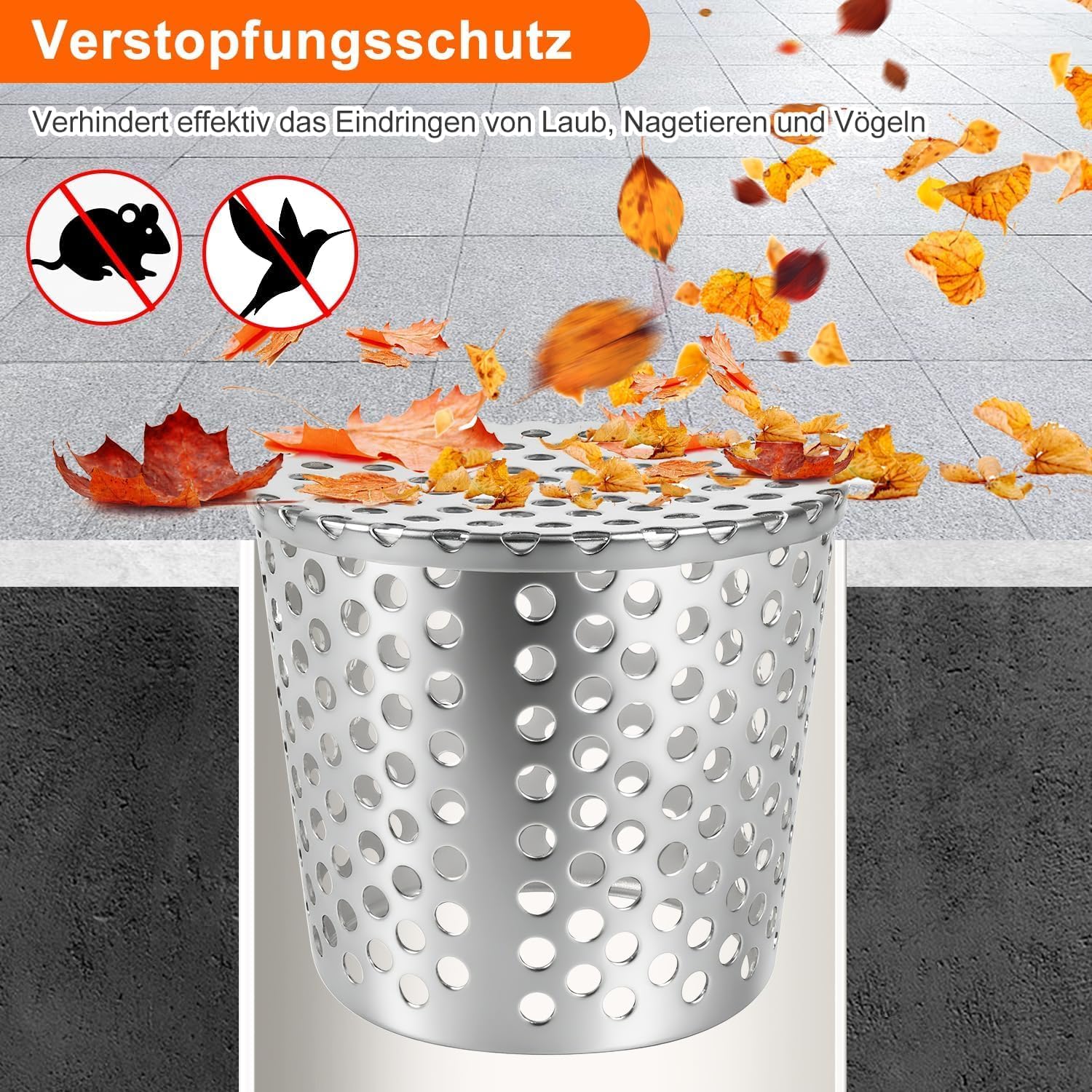 Gutter Leaf Protection Downpipe Rain Gutter Leaf Protection Downpipe Filter Leaf Catcher Basket Downpipe Protection 75-90 mm Pack of 2 Anti-Blocking Stainless Steel Gutter Protection for Roof image 3