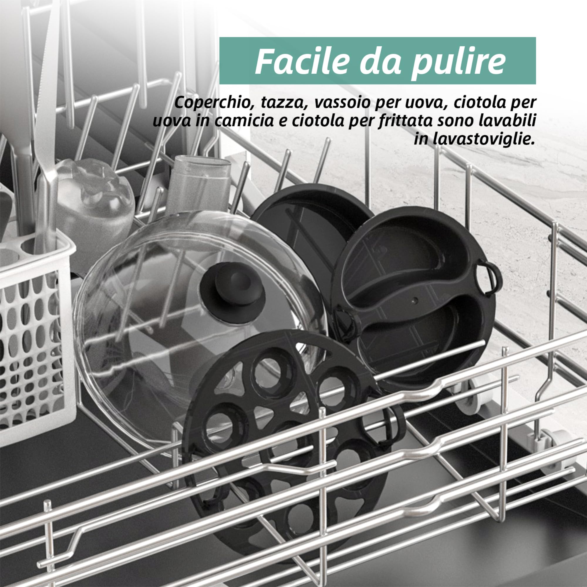 YASHE Cuociuova, 360W Cucina Compatta Multifunzione, 7 Uova facili da sbucciare, morbide, medie, dure, Poacher， Cuiseur vapeur, Segnale Acustico, luce indicatrice, BPA FREE