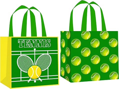 C L cooper life 12pcs Tennis Party Gift Treat Bags with Handles Tennis Theme Non-Woven Grocery Shopping Bags for Sports Birthday Party Tennis Events Baby Shower Supplies