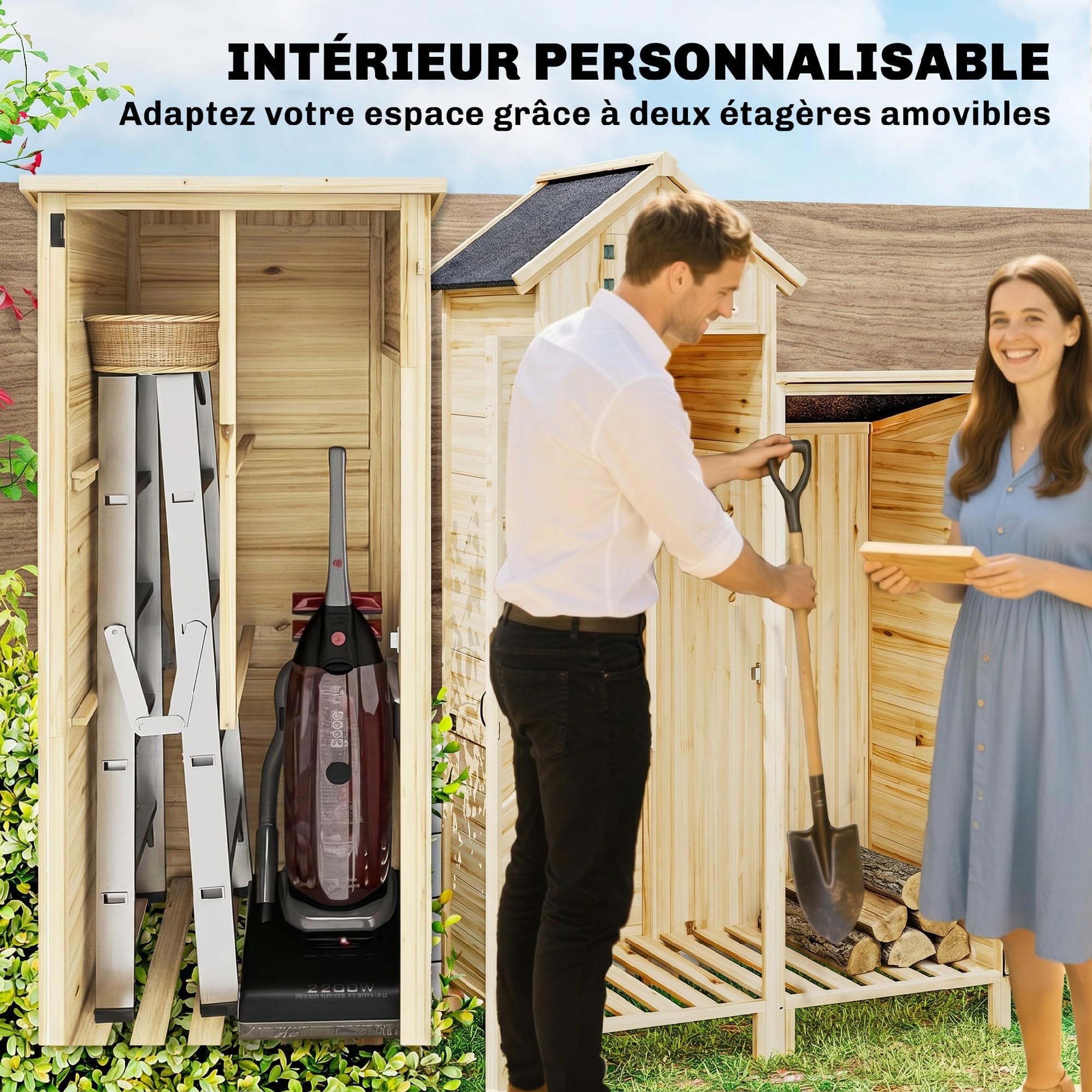 Outsunny Armoire de Jardin en Bois avec Toit en Asphalte Robuste Naturel