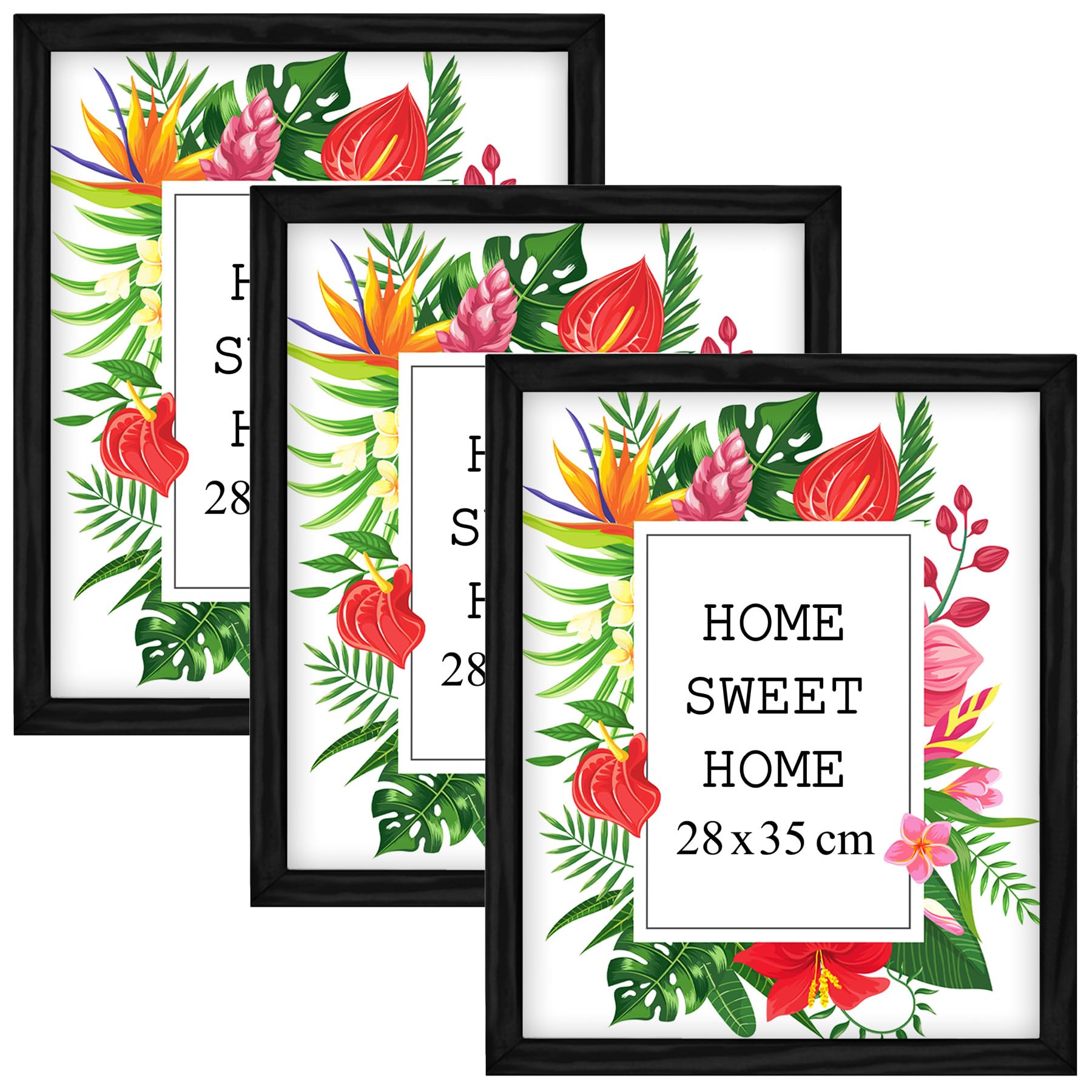 Mg Design Black Set Of 3 Wooden Picture Frame 10X14 Inch (25X35 Cm), Real Wood Frame With Acrylic Glass, Vertical & Horizontal Hanging – For Photos, Posters, Certificates, Puzzles