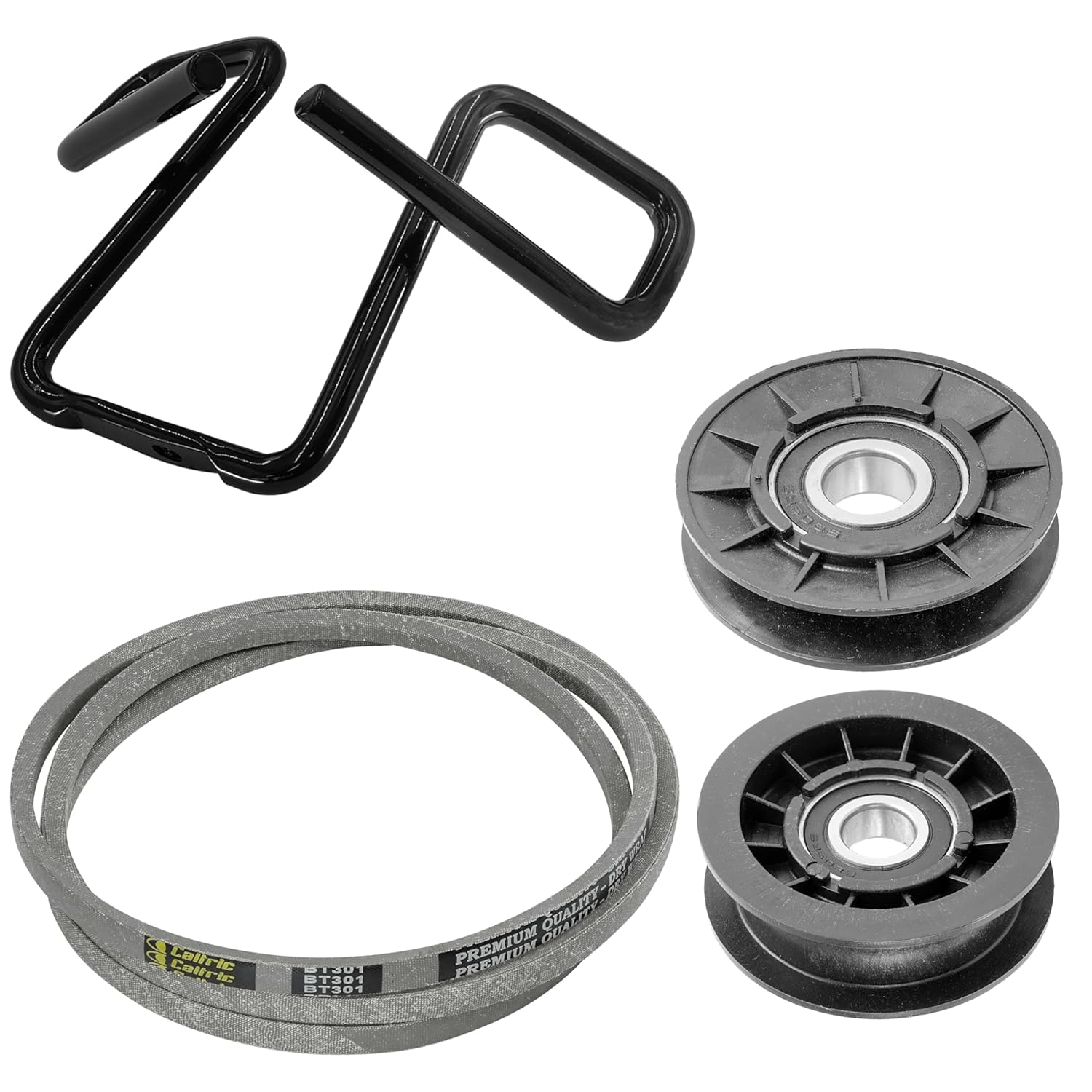Caltric Belt w/Guide & Pulley Compatible with John Deere 107S D110 D130 X126 E110 E120 E130 S100 S110 S120 X107 X127 100 Series UC24719 UC11501 UC30568 GX20006 UC30568 AM103019 GX20286