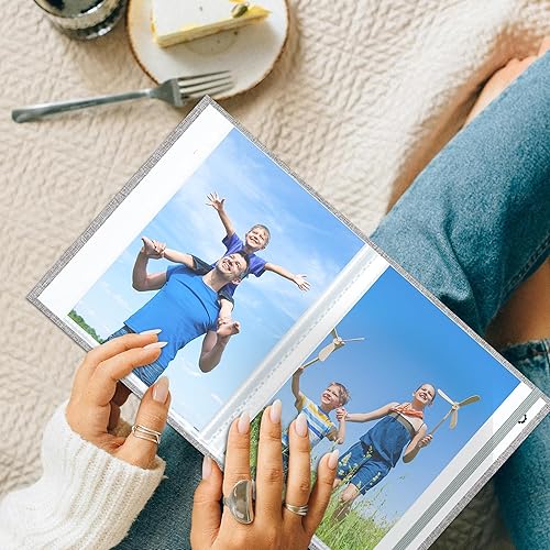 Miniatura 6 de elfonsol Álbum de fotos pequeño de 5 x 7 pulgadas, 2 unidades, páginas transparentes, cubierta de lino con ventana frontal, cada mini álbum con