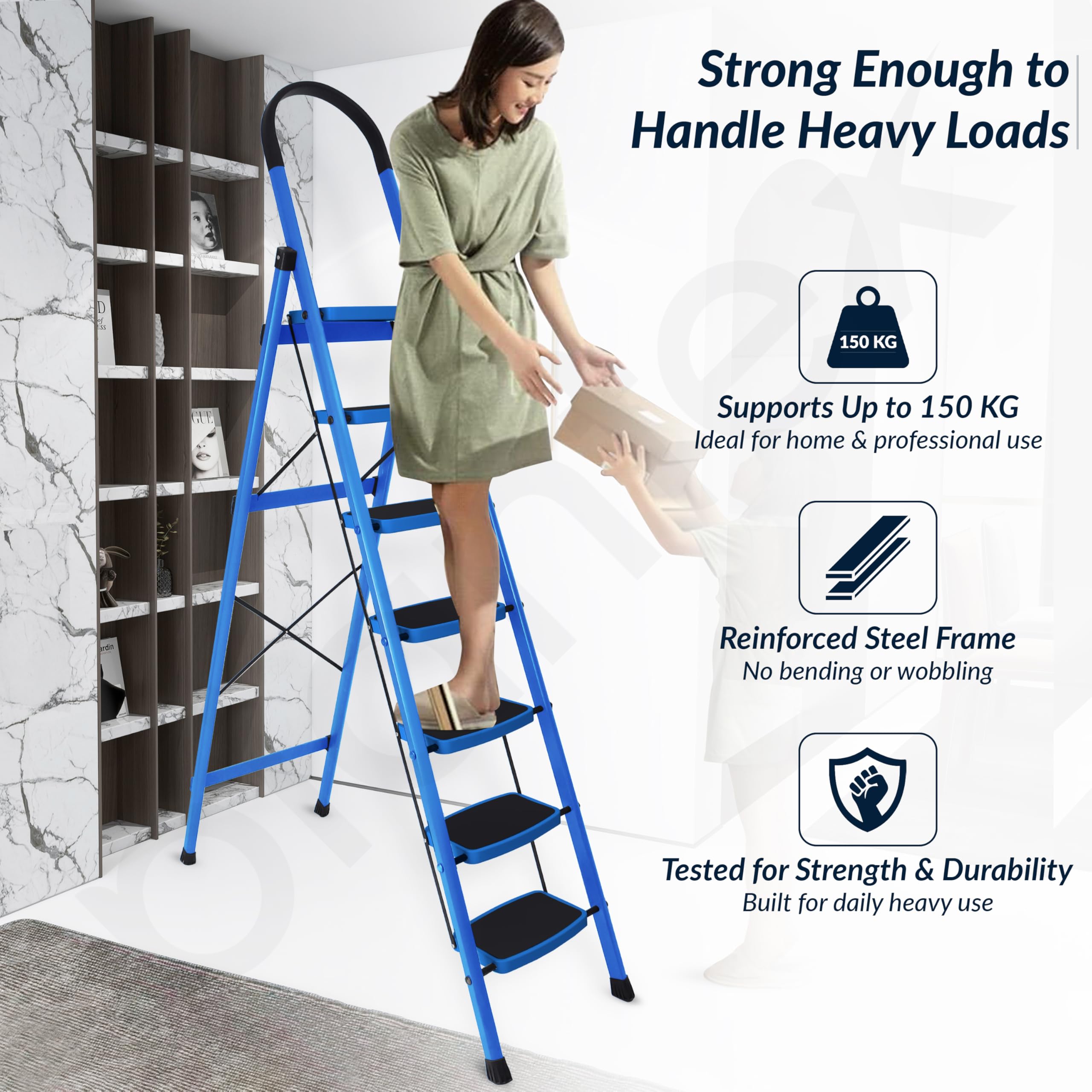 Plantex Premium Steel - 7 Step Ladder/Wide Anti Skid Steps/Heavy Duty Multipurpose Foldable 7 Step Ladder(Blue & Black) — Amazon image 6