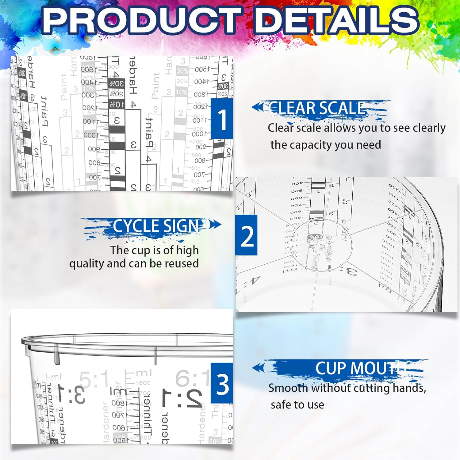 24 Pcs 64 oz 1800 ml Paint Measuring Cups Mixing Cups with Graduated and 20 Pcs Paint Mixing Sticks Plastic Disposable Resin Automotive Epoxy Mixing Cup for Paint Kitchen Cooking Baking