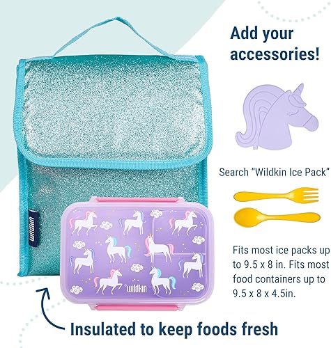 Miniatura 7 de Wildkin Paquete de mochila para niños de 15 pulgadas con bolsa de almuerzo (purpurina azul)