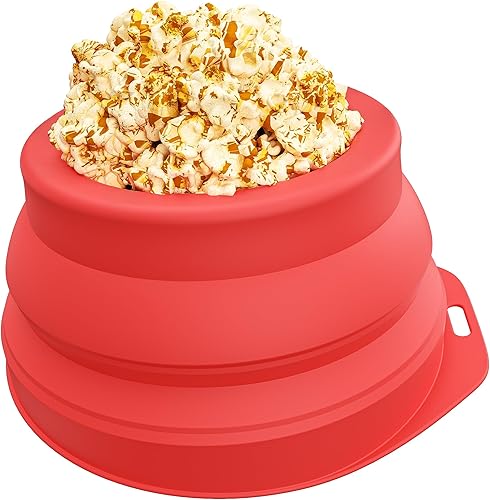 Li&Zhao - Máquina de palomitas de maíz de silicona, para microondas, cuencos plegables reutilizables para noches de cine familiares (rojo)