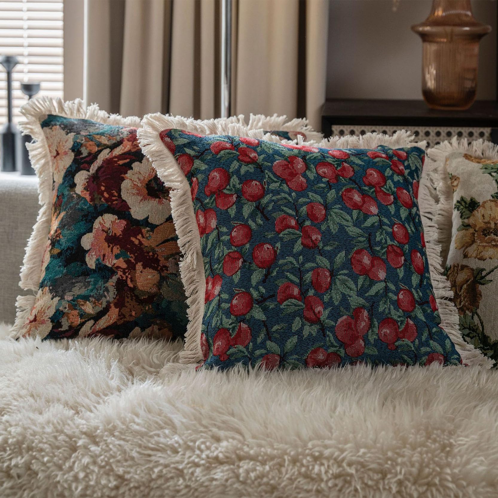 Funda de Almohada Decorativa Seda Estilo Chino, Fundas cojín Jacquard 45 cm/60 cm, Juego 2, Funda Cuadrada con Borde borlas, for sofá(A,60x60CM)