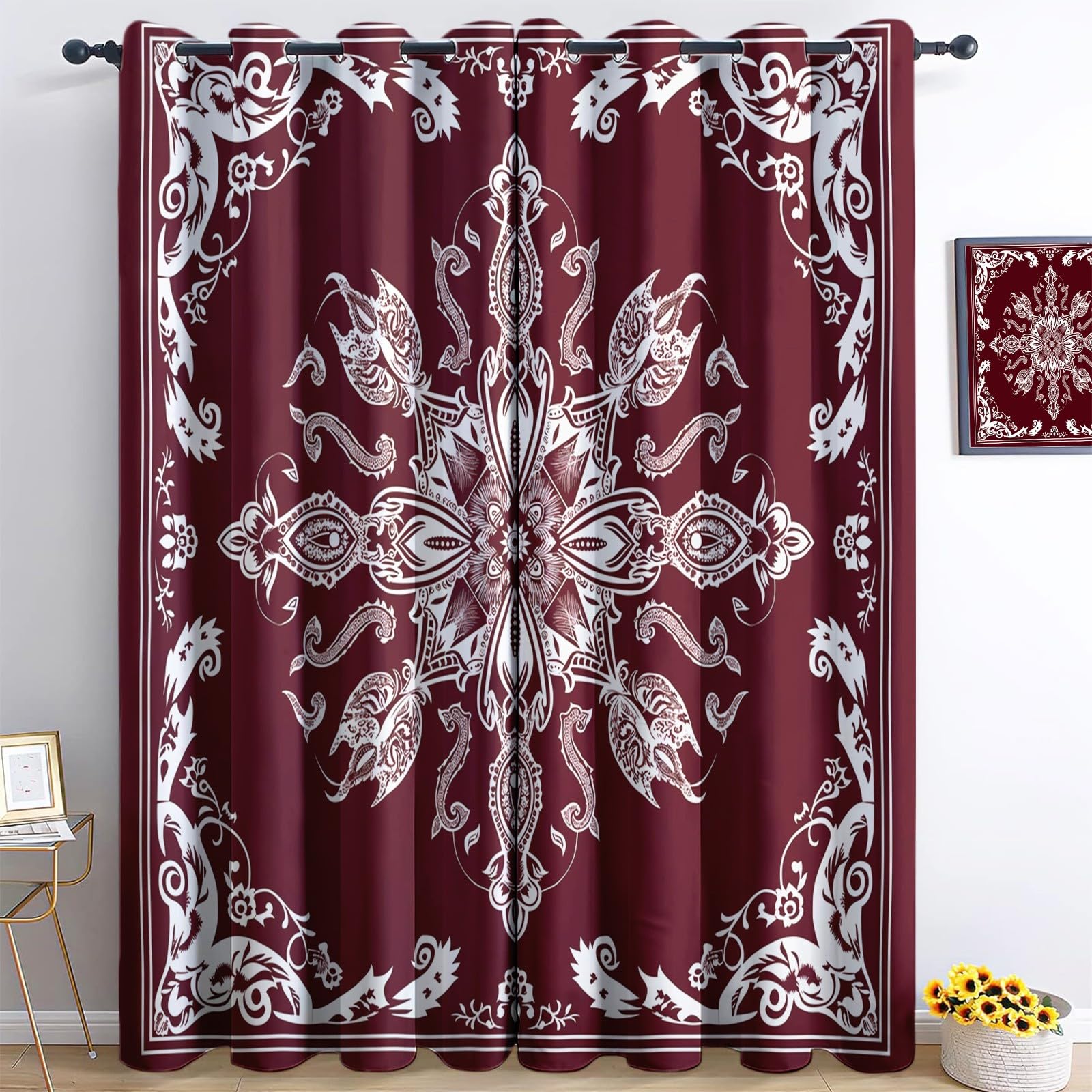 Rideaux occultants imprimé cachemire rouge L140xH175 cm pour chambre