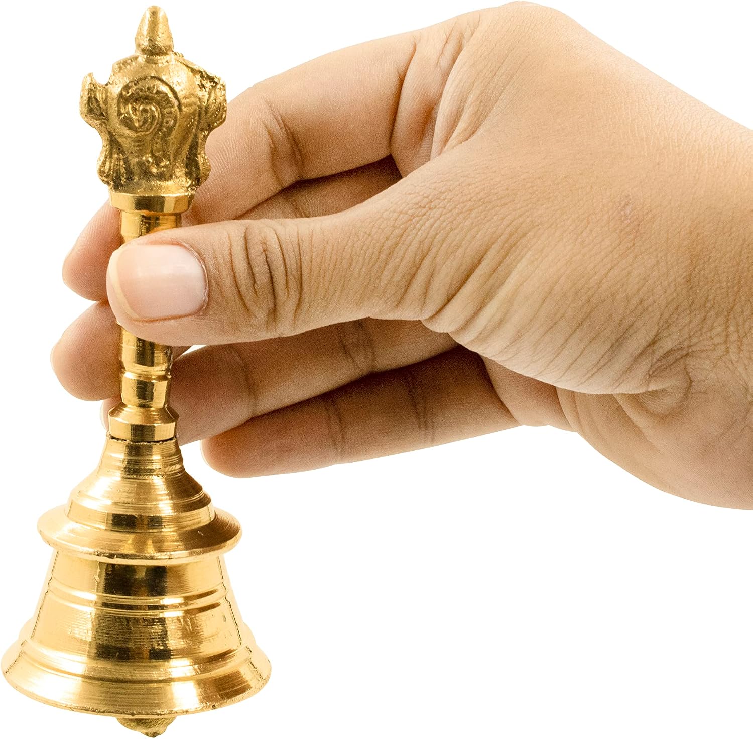 Spillbox Traditional Brass Pooja Bell/Ghanti for Pooja/Worship for Temple Home - 4" Inch Shankchakra, Gold
