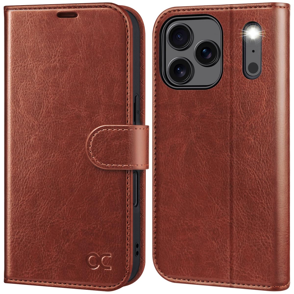 OCASE Compatible with iPhone 17 Pro Wallet Case, PU Leather Flip Folio Case with Card Holders RFID Blocking Kickstand [Shockproof TPU Inner Shell] Phone Cover 6.3 Inch 2025, Dark Brown