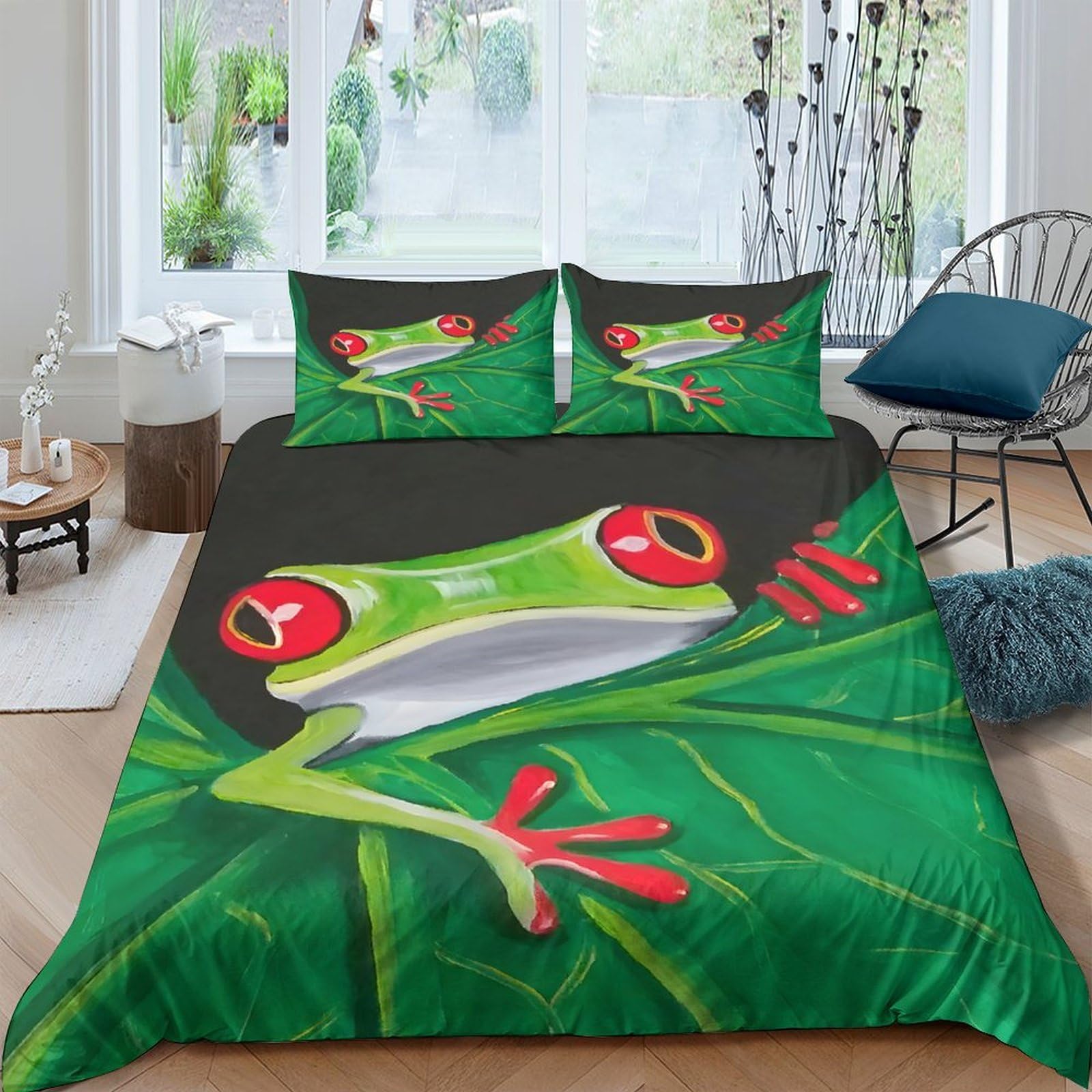 Ctjqhvkz Style-9 3D Printed Frog Leaf Fitted Sheet Microfiber Soft Anti-Slip Red Eye Mattress Cover For Bedroom Dorm Easy Care Decor Single（135X200cm）