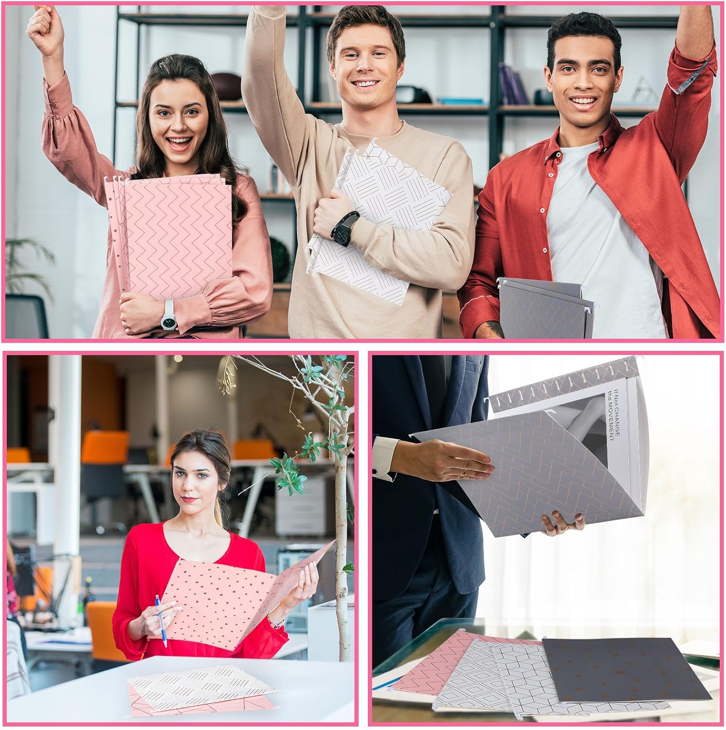 30 Pcs Geometric Hanging File Folders with Foil Stamping Process, Letter Size Decorative Hanging Folders Including Adjustable Tabs and Inserts, Inserts Organizer for Desk Office School