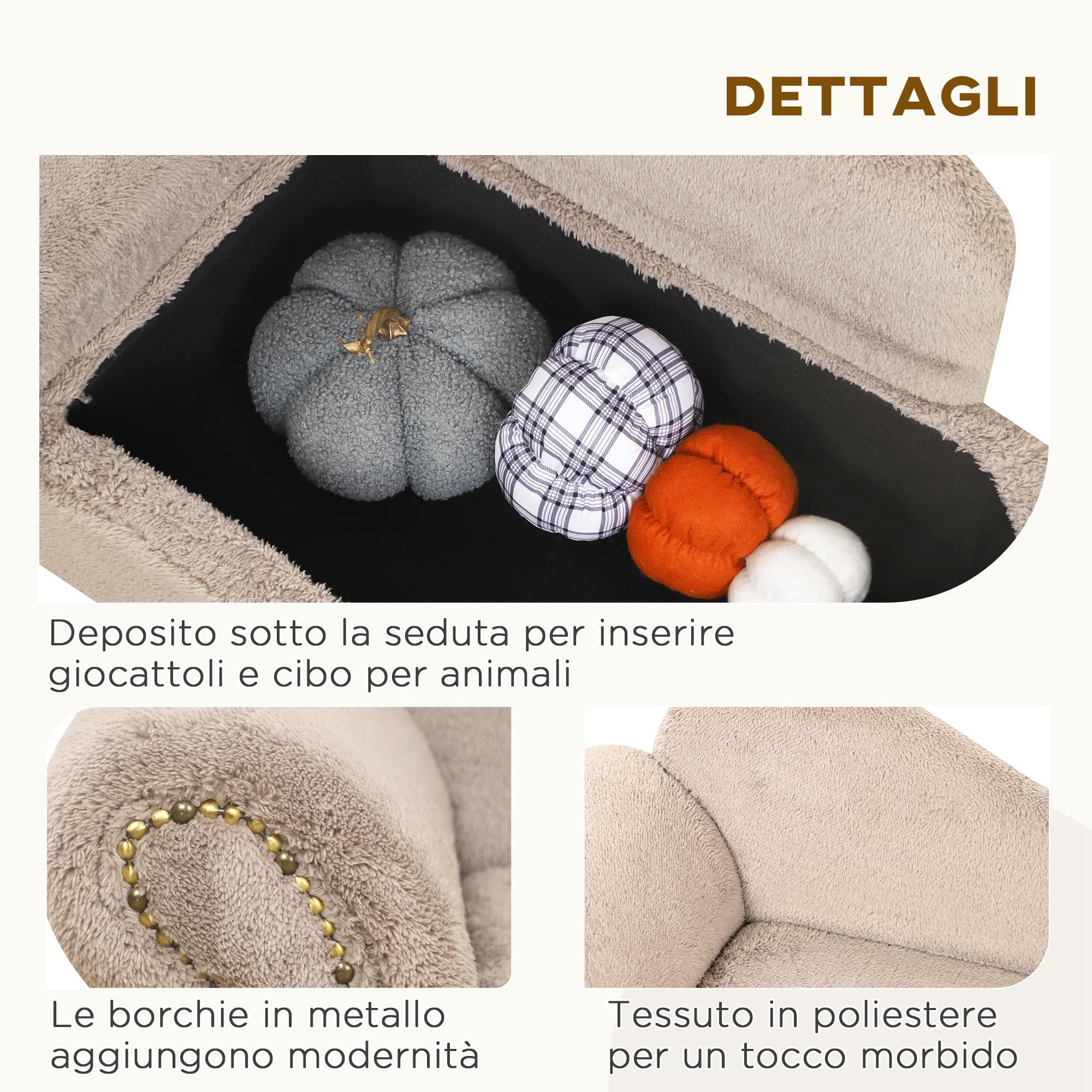 PawHut Divano per Cani Rialzato con Spazio Portaoggetti a Scomparsa, Divano Imbottito in Legno e Tessuto Vellutato, 80x40x46 cm, Beige