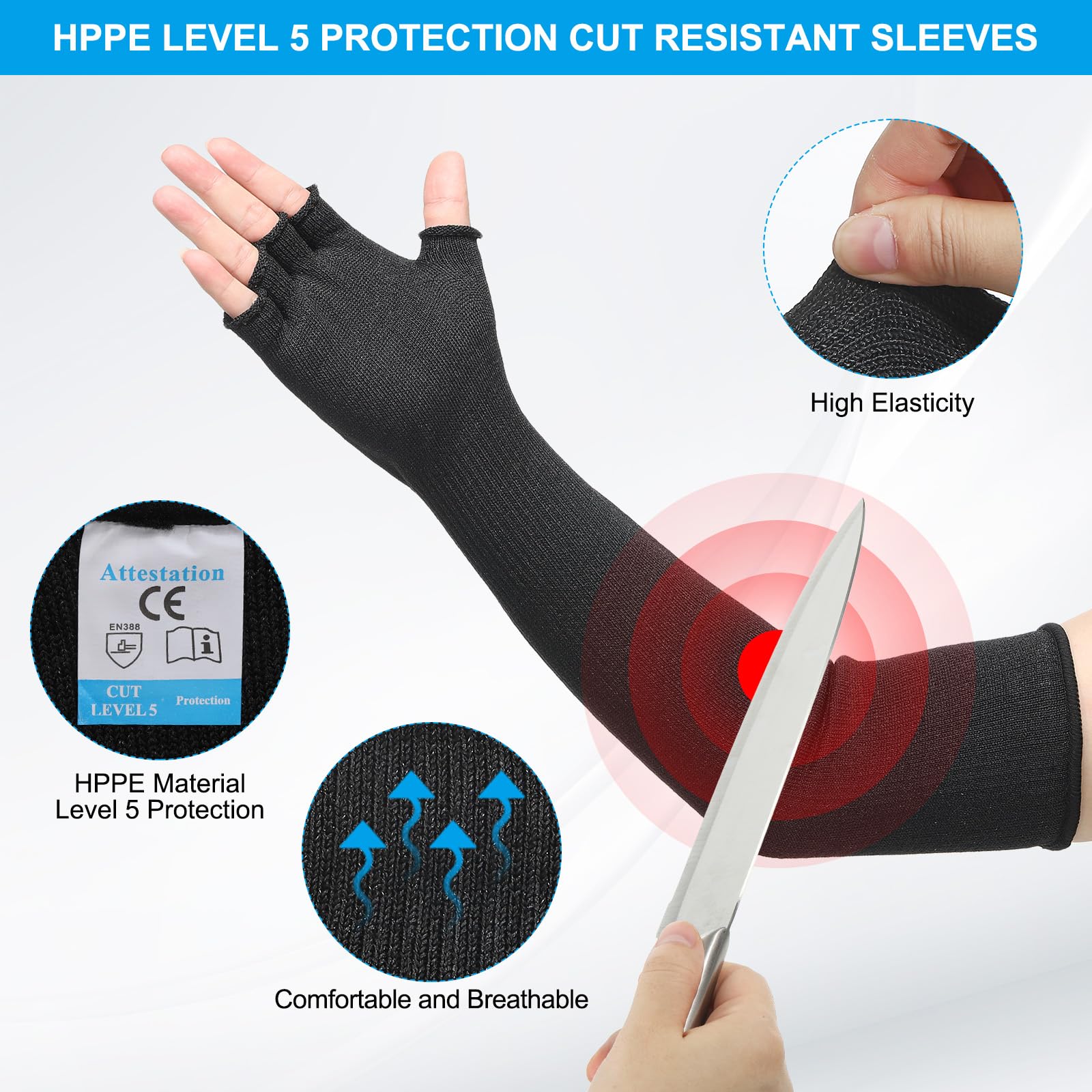 PATIKIL 20 Inch Cut Resistant Sleeves with Finger Grips - Image 3
