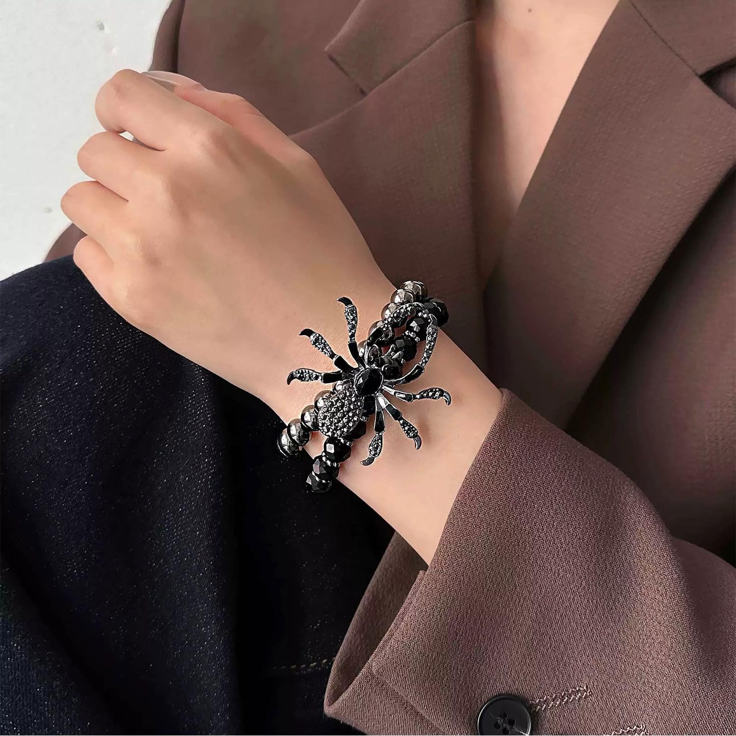 Choistily Punk Spider Bracelet for Women - Gothic Beaded Bracelet with Big Spider Wrap for Halloween - Image 4