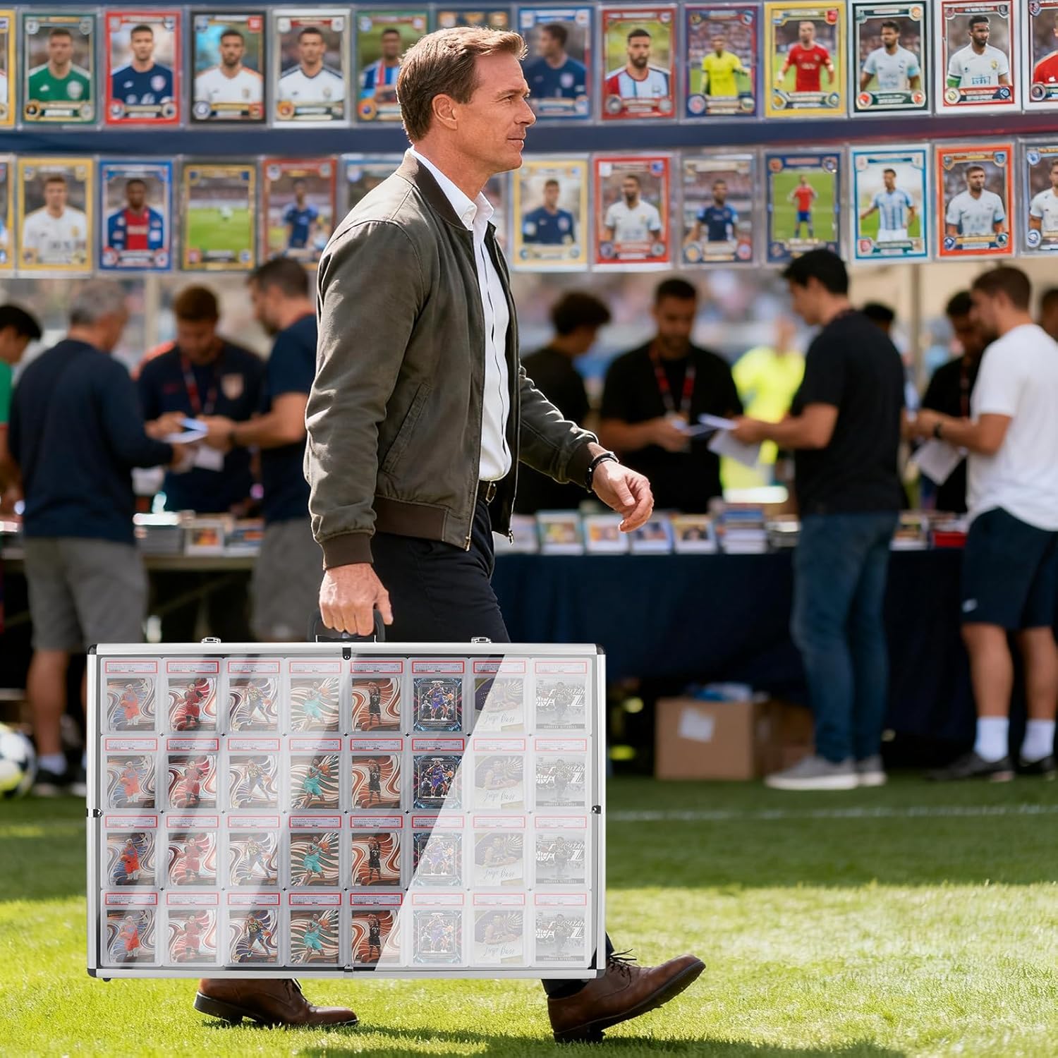 Large Aluminum Card Display Case - Portable Trading Graded Sports Card Show case with Lock, Trade Show Display for TCG/Jewelry Collection, 34"x22"