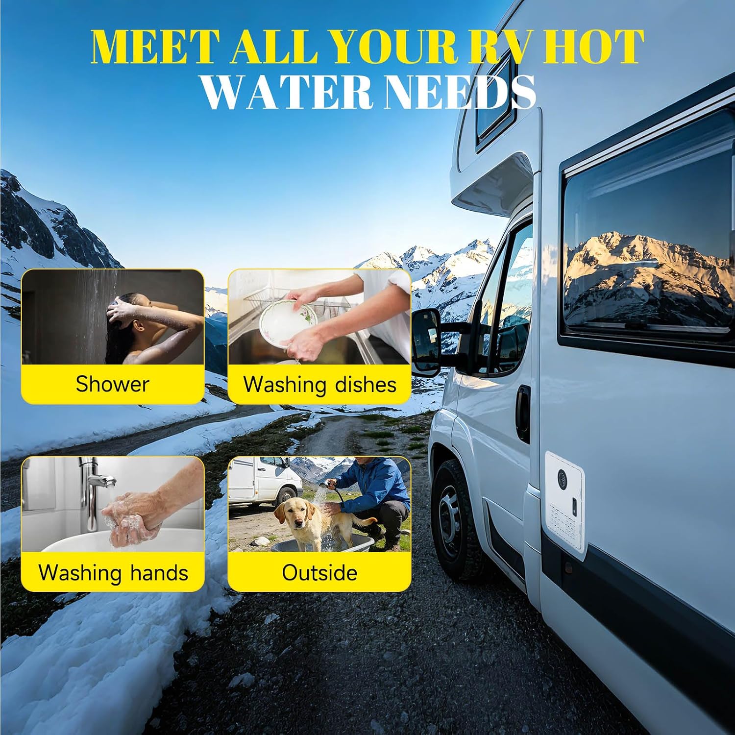RV Tankless Water Heater, 61,000 BTU RV Hot Water Heater with 15"x15" White Door, DC 12V On Demand Instant Hot Water Heater with Remote Controller, High Altitude Available