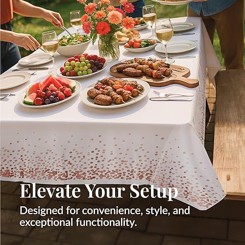 Vista 24 de Prestee Manteles redondos de plástico de 84 pulgadas, paquete de 24 manteles desechables de color blanco para fiestas, manteles redondos