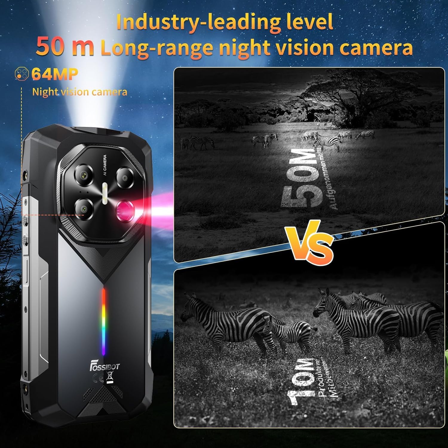 FOSSiBOT F113 20000mAh/33W 5G Outdoor Handy, MediaTek Dimensity 7050+36GB+256GB/2TB Outdoor Handy Ohne Vertrag, 6,78" FHD+ 120 Hz Gorilla-Glas Android 15, 50 m Reichweite 64 MP Nachtkamera