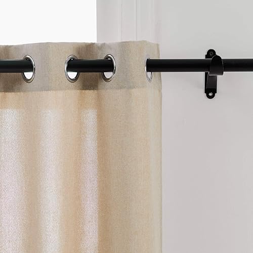 Miniatura 4 de Cortinas de lino con textura beige para ventana pequeña de cocina de 30 pulgadas de largo, cortinas cortas de privacidad para cafetería, mini