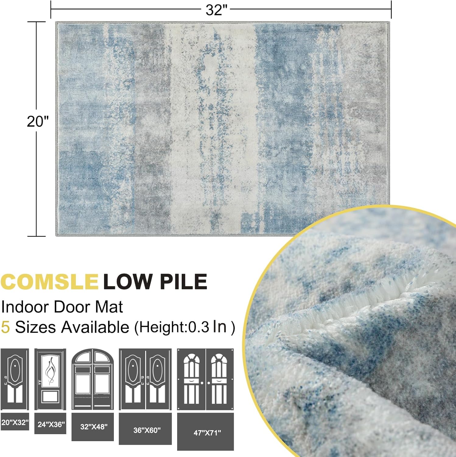 COMSLE Door Mat, Front Door Rug Indoor for Entrance Faux Wool Absorbent Non Slip Modern Throw Rug for Entryway Hallway Muddy Paws - Pet Friendly, 20x32 Inches,Milk Blue Machine Washable - Image 2