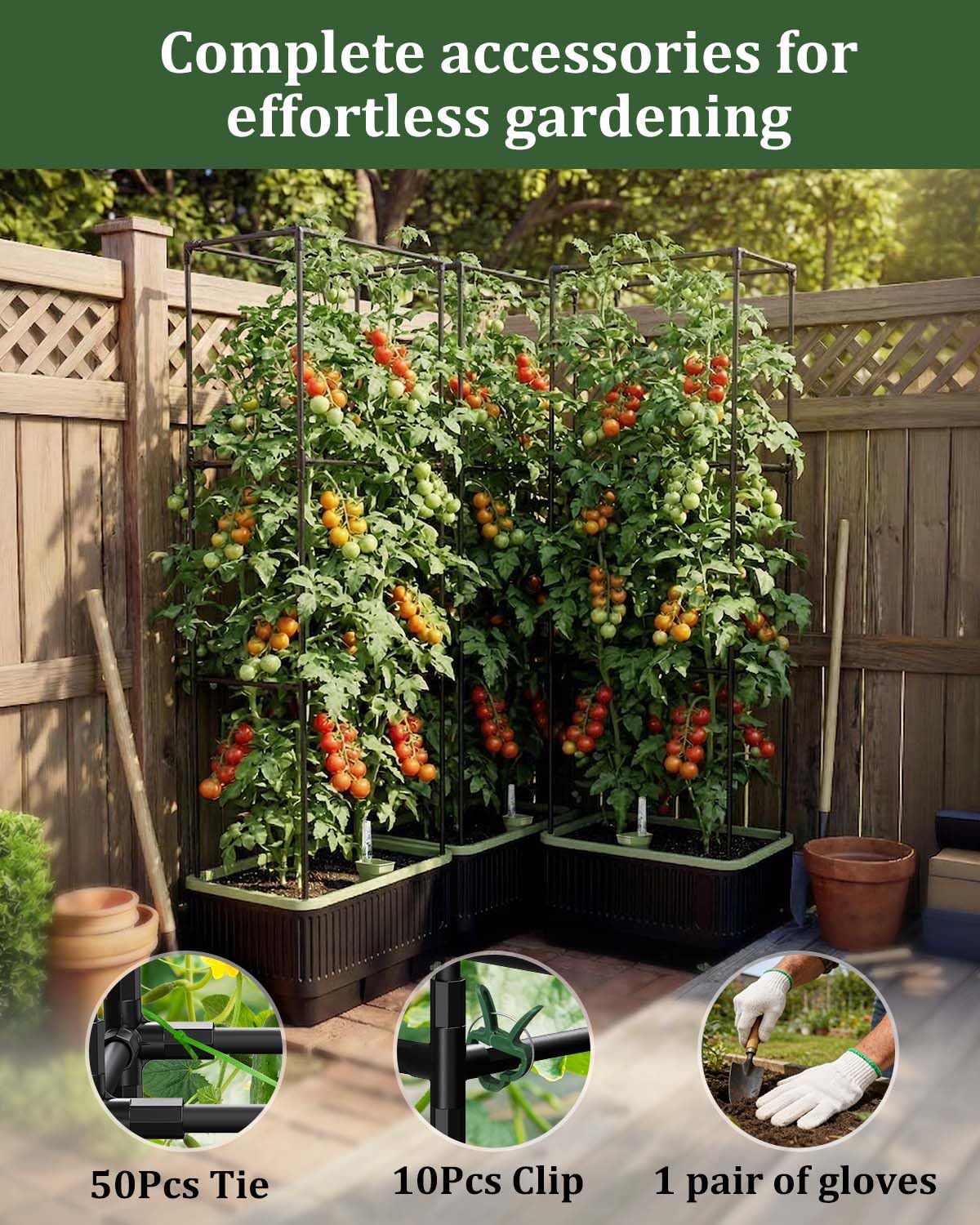 Self Watering Tomato Planter with Trellis, Rectangular Tomato Cages Trellis for Raised Garden Bed, Tomato Planters Box for Garden Pots Patio Indoor Outdoor (Rectangular, 2PC)