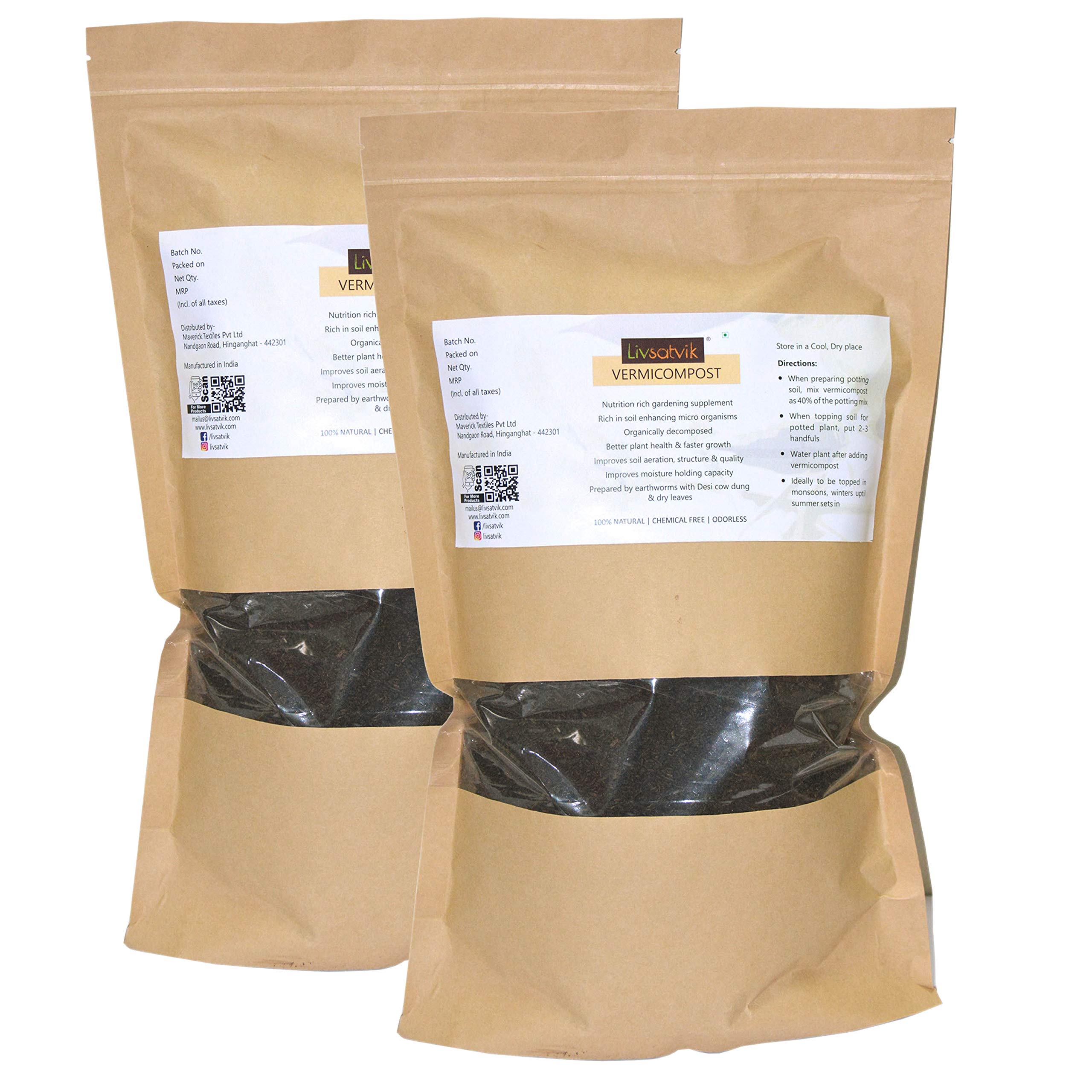 Livsatvik Organic Vermicompost Fertilizer Manure for Plants (2 Kg) | Organically Decomposed Manure | Enriched with Neem and Kachnar | Odourless (B08JYRWVGX) Amazon Price History, Amazon Price Tracker