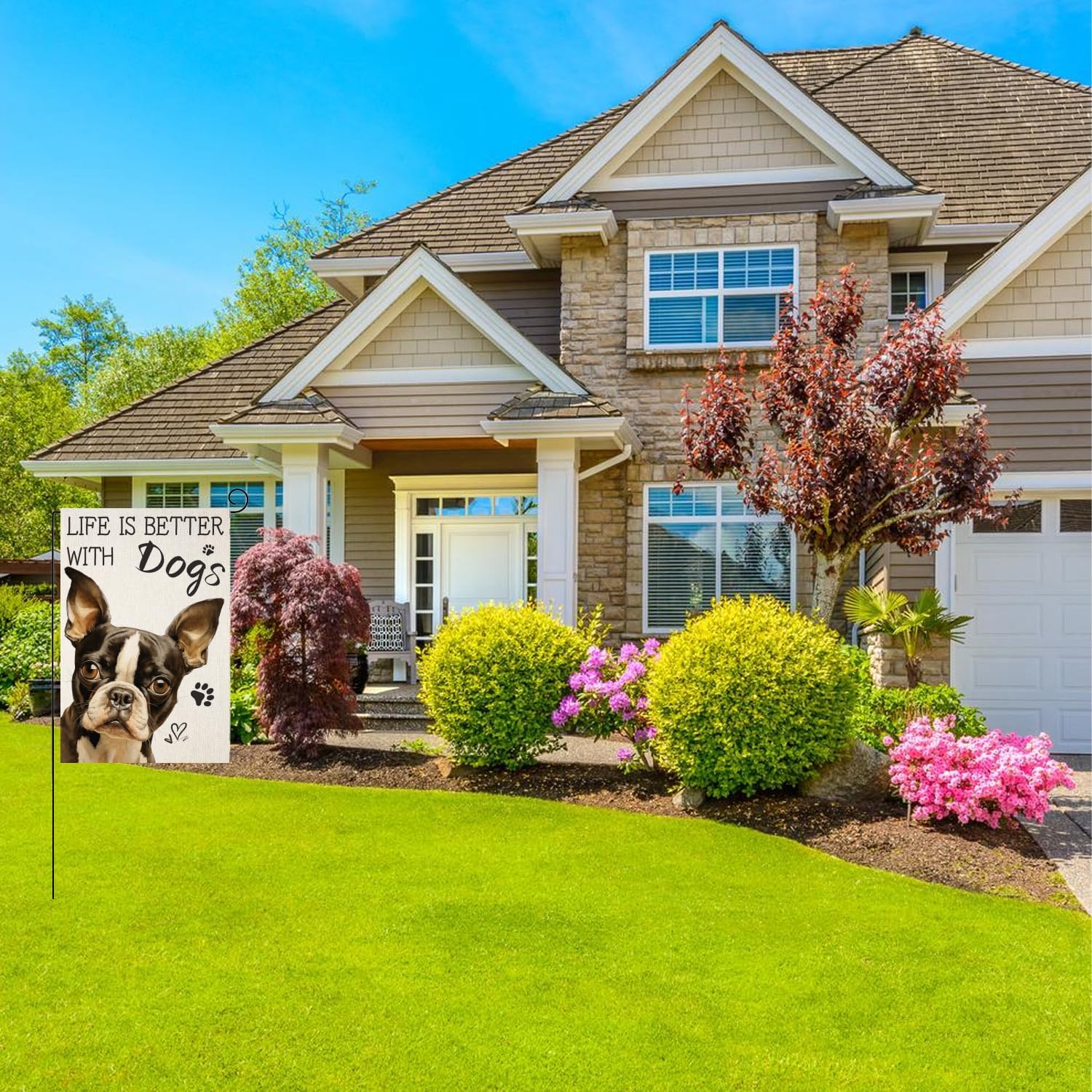 Life is Better With Dogs Boston Terrier Garden Flag 12x18 Inch Double Sided Outside, Pet Farmhouse Yard Outdoor Decoration(6011) - Image 2