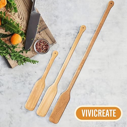 Miniatura 7 de Vivicreate Paleta mezcladora de madera de goma de 24 pulgadas de longitud, adecuada para restaurante y cazo