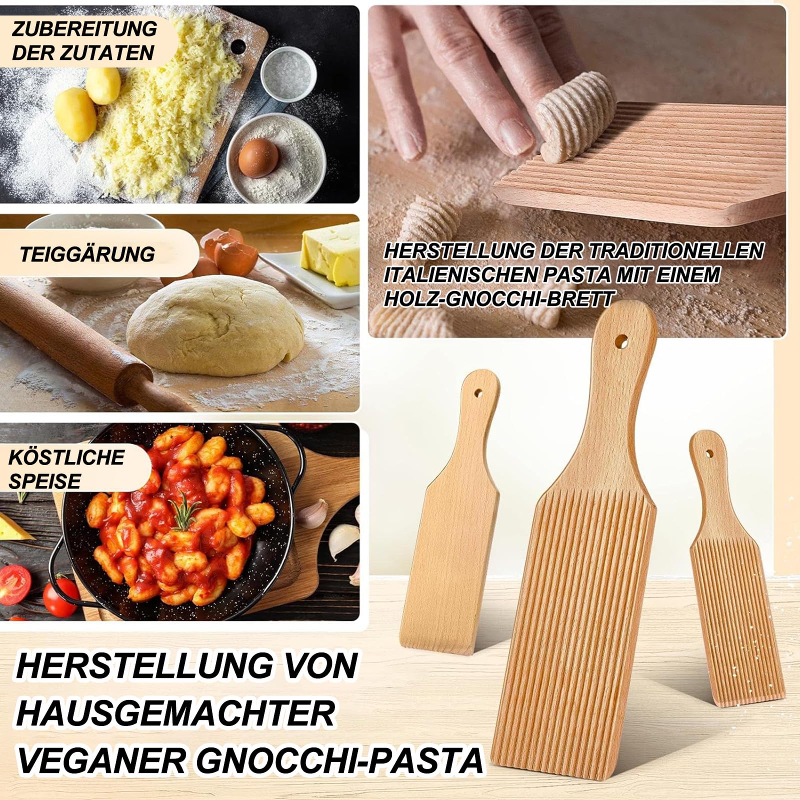 Set Per Gnocchi Fatti In Casa: Tagliere E Rullo In Legno Di Faggio Naturale - 2