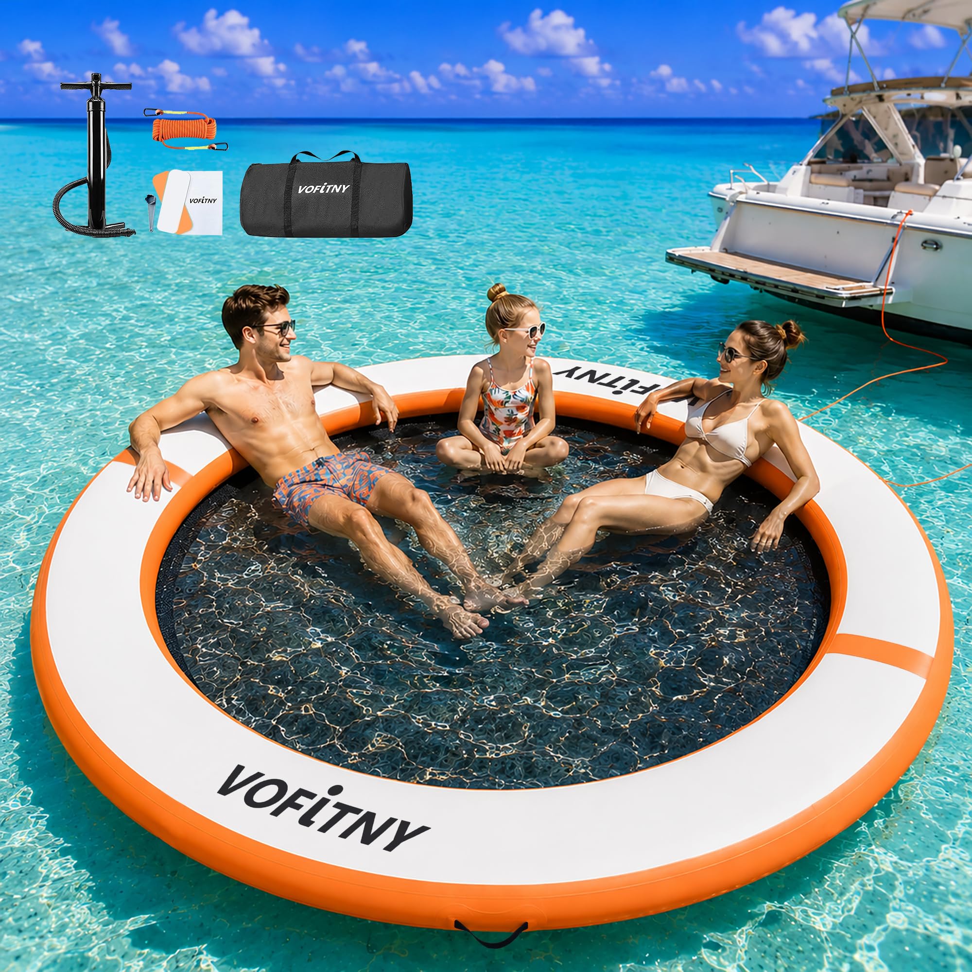 VOFiTNY Amaca gonfiabile ad acqua, resistente, galleggiante, zattera, per adulti, con anello galleggiante rotondo, per lago, piscina, spiaggia, oceano