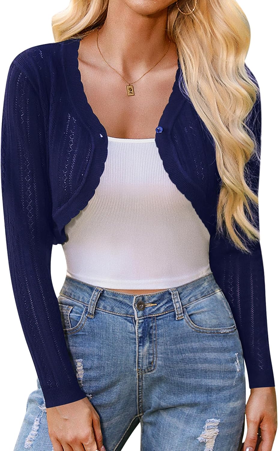 Totatuit Women's Long Sleeve Cropped Cardigan Open Front Bolero Shrugs for Dresses Fall Knit Crochet Cardigan