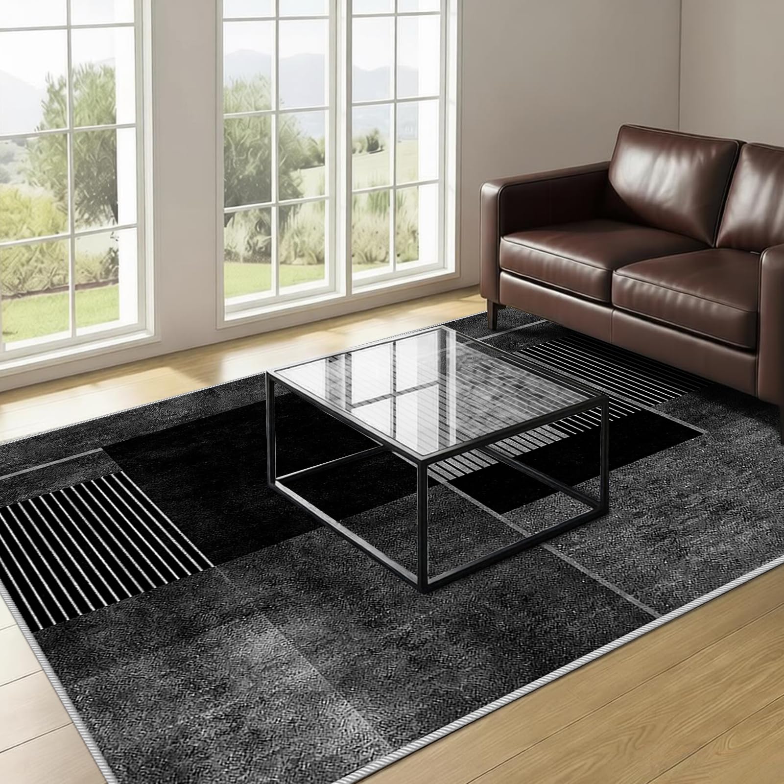 Tapis de salon moderne 170x220 cm lavable et antidérapant pour grand séjour