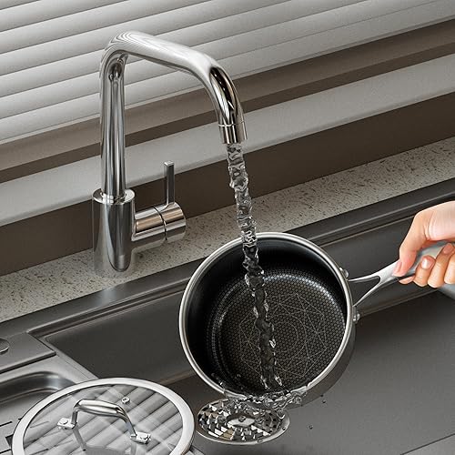 Miniatura 6 de COOKER KING Juego de 6 ollas antiadherentes híbridas de 1.5 y 2 cuartos de galón y ollas de 5 cuartos con tapas de vidrio, utensilios de cocina de