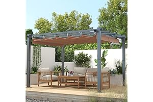 Aoxun 10'x12' Outdoor Pergola: Enhancing Outdoor Living Spaces with Adjustable Metal Roof and Brown Canopy