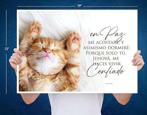 Miniatura 5 de En paz me acostaré, y asimismo dormiré Porque solo tú, Jehová, me haces vivir confiado Salmo 48 Póster Cartel Cristiano con Gato Durmiendo  Regalo