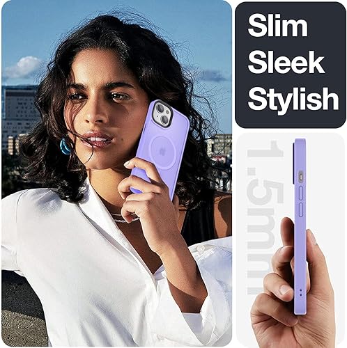 Miniatura 7 de Funda magnética para iPhone 14 y 13 Magsafe y protección de grado militar Funda delgada translúcida mate de 6.1 pulgadas, morado claro