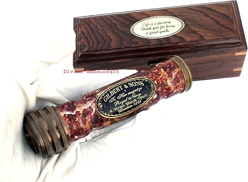 Miniatura 6 de Trabajo de pátina hecho a mano en caleidoscopio de latón con caja de madera - Acabado de pátina de aspecto vintage - Caleidoscopio - Espejo 3D vista