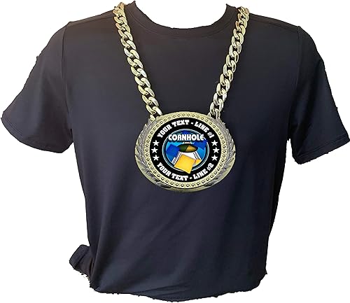 Miniatura 3 de Express Medals Trofeo de cadena de campeón de lanzamiento de bolsas de Cornhole versión de metal con 2 líneas de texto personalizado en una gran