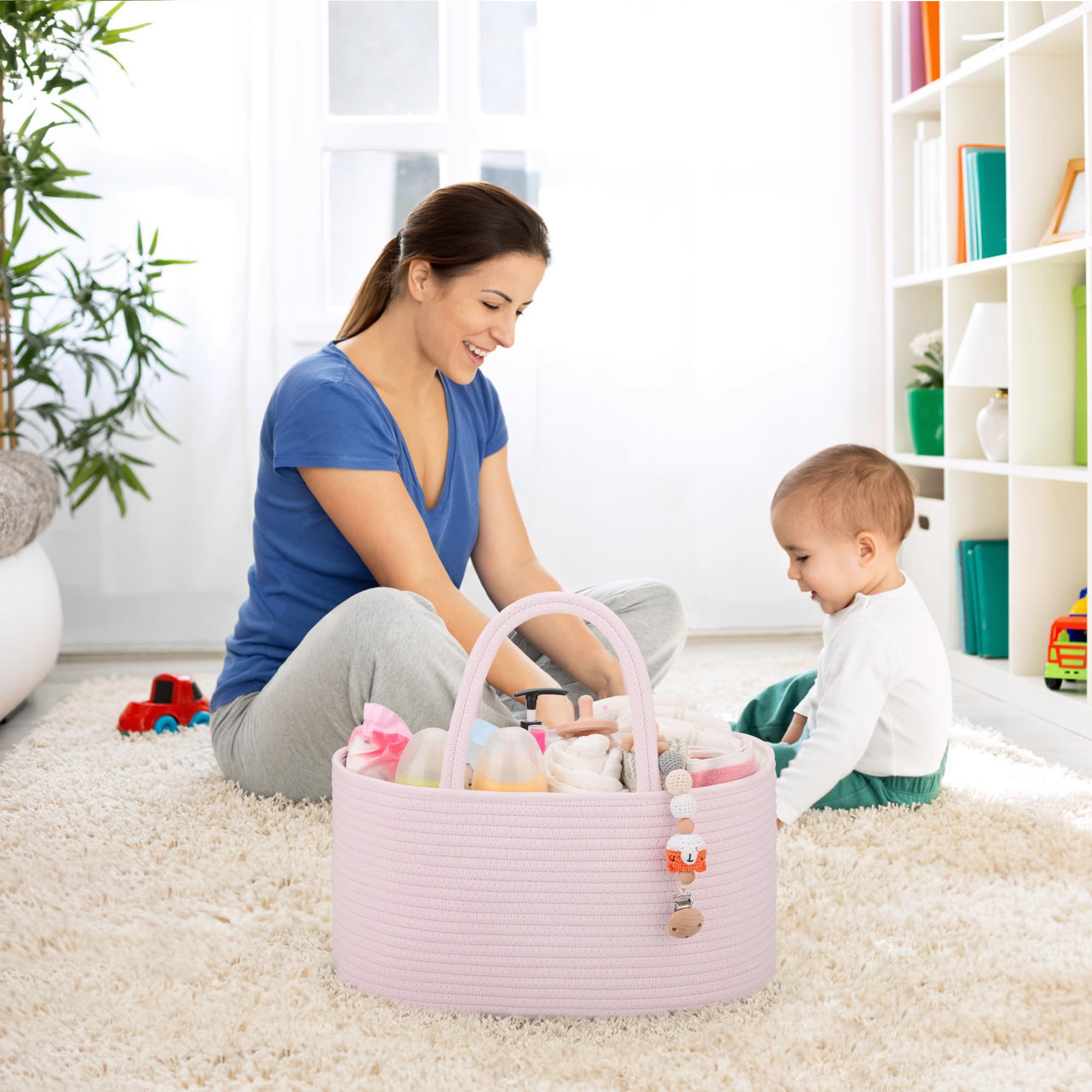 COMSE Baby Nappy Caddy Organizer, Nappy Basket, Car Diaper Change Organizer, Portable Tote Bag with Divider - Image 3
