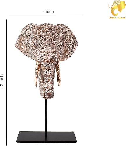 Miniatura 2 de Zhao Xiang Escultura de resina de cabeza de elefante africano, estatua de elefante de la suerte de Feng Shui, decoración del hogar de resina animal