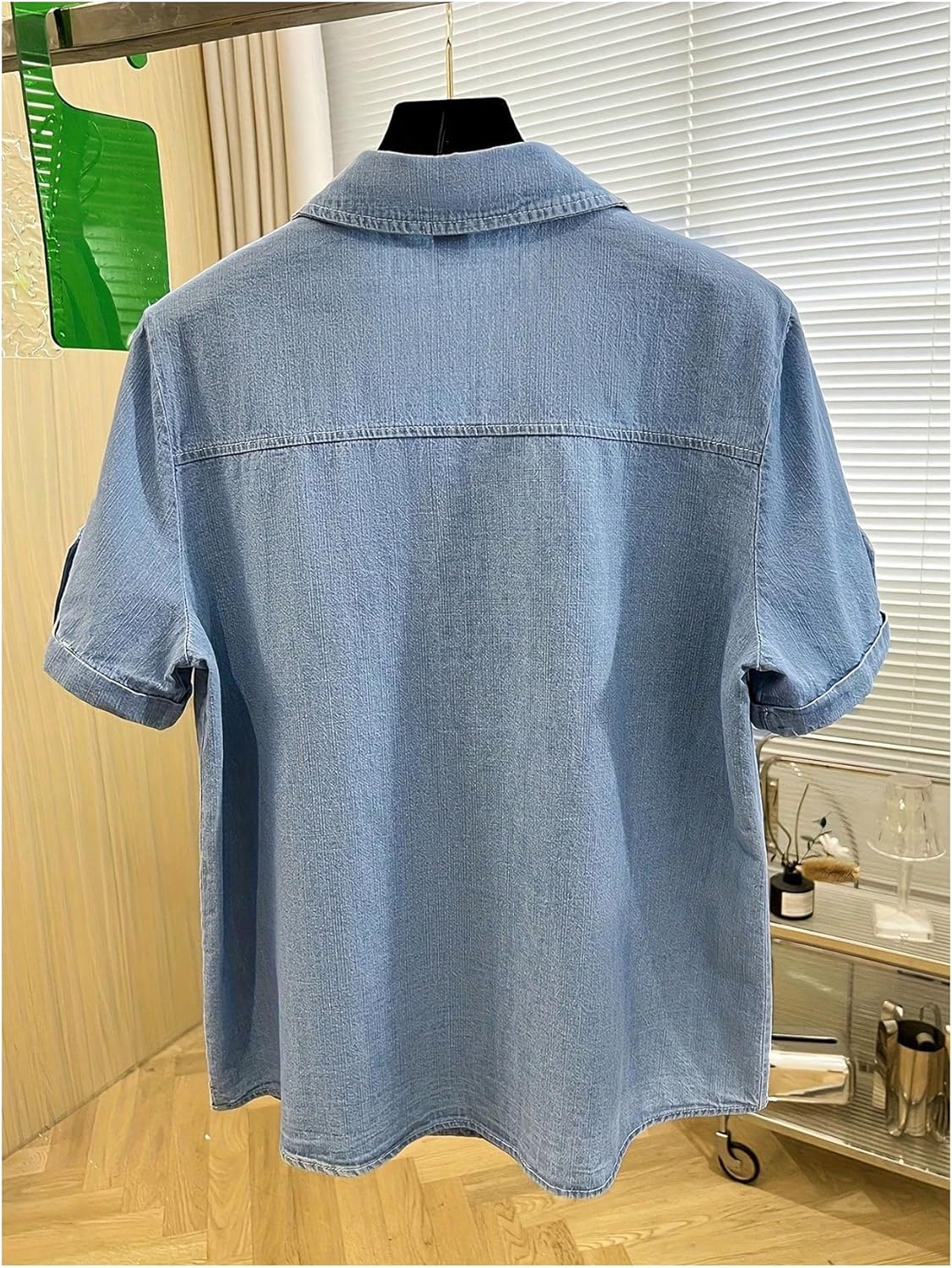 SOLY HUX Women's Button Down Denim Blouse Short Sleeve Shirts Summer Jean Tops with Pocket - Image 3