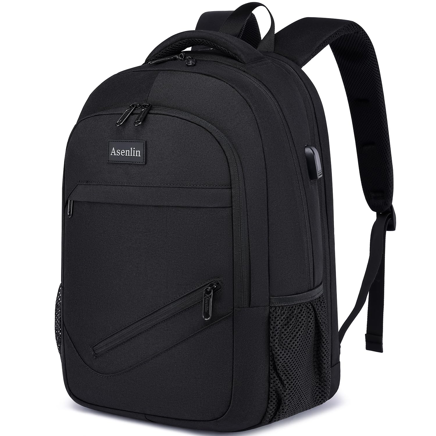 Asenlin Travel Laptop Backpack for Women & Men,Water Resistant Business Slim Sturdy Laptops Backpack with USB Charging Port,Fits 15.6 Inch Notebook College School Computer Bag-Black 15.6-inch Black-15.6