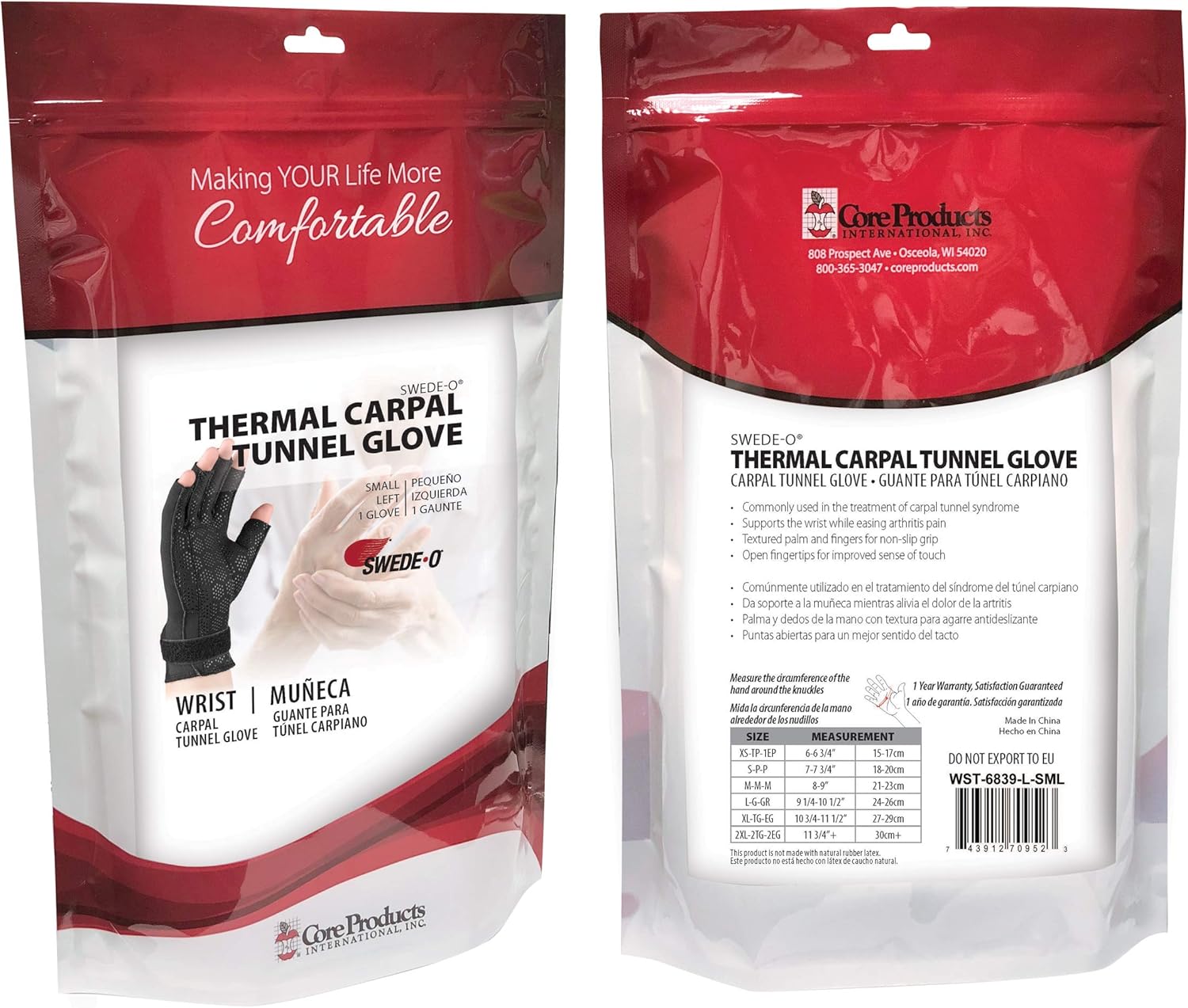 Swede-O Thermal Carpal Tunnel Glove, Left - Small