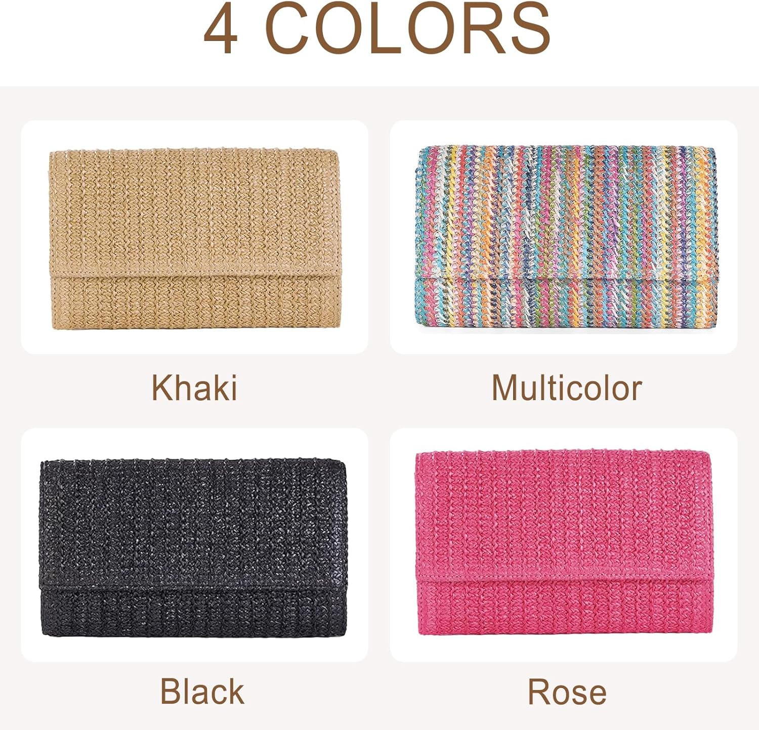 Natural Straw Flat Clutch Women 2026 Boho Purse Top Handle Crossbody Handbag Stylish Woven Envelope Wallet Evening