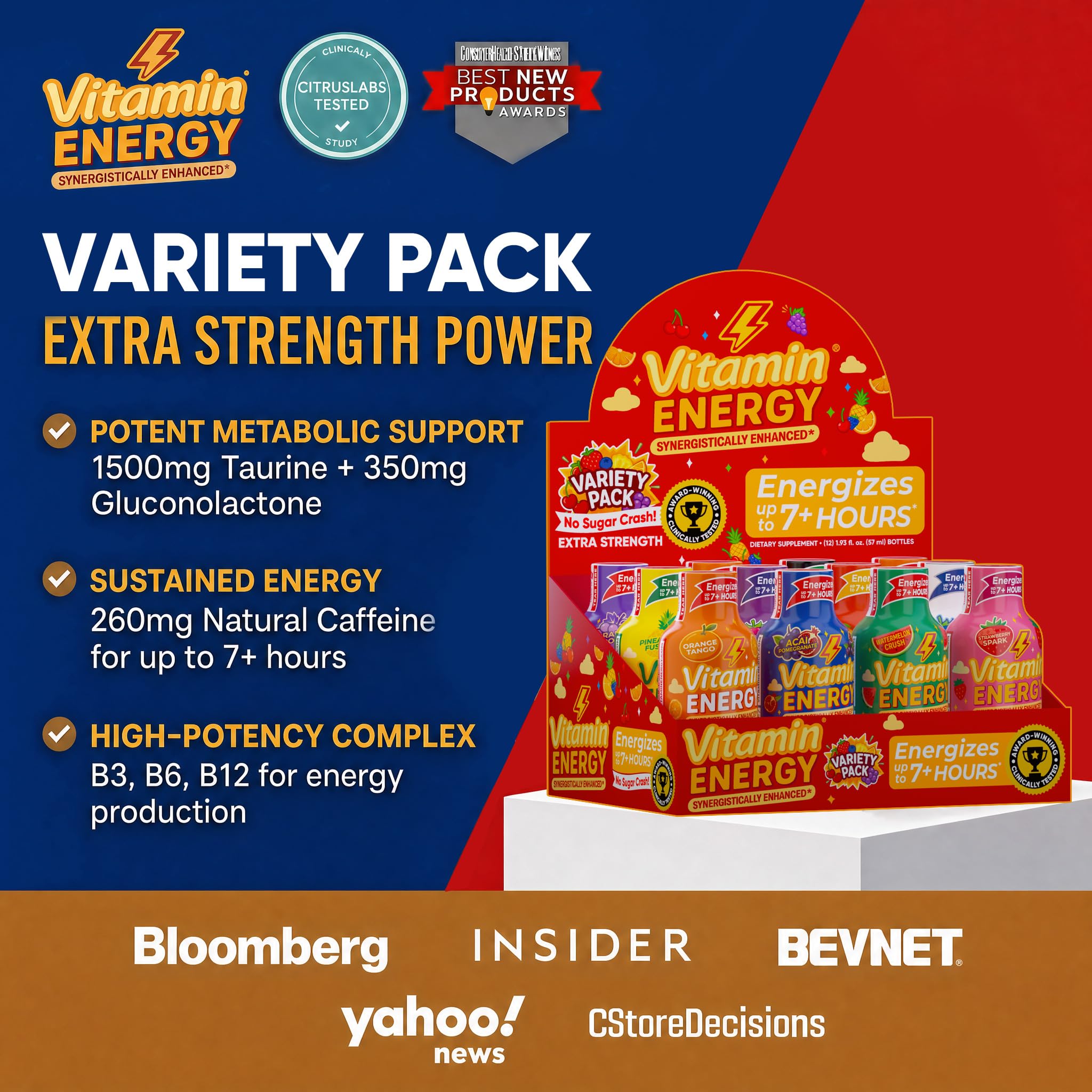 Vitamin Energy Variety Pack Extra Strength Energy Shot, 12 Pack - Up to 7 Hrs, 260mg Natural Caffeine, Zero Sugar - Assorted Flavors, B12 B6 Niacin, 1.93 fl oz, Keto Vegan — Amazon image 2