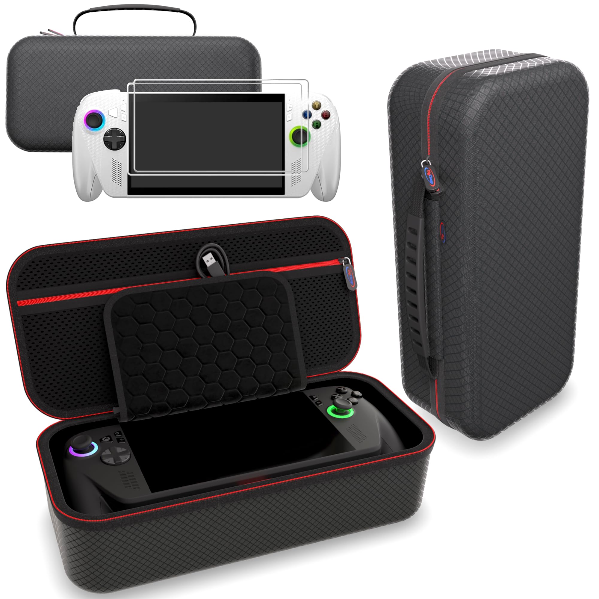 Digicharge Custodia per Rog Xbox Ally / Ally X e accessori - 2 x protettive per schermo, Custodia rigida per il trasporto, custodia protettiva da viaggio portatile per (2025) X Box portaoggetti